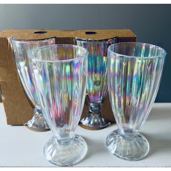Iridescent Milkshake Set of 2 or 4 • 7” Holographic Retro Soda Fountain Cups - Picture 5 of 7